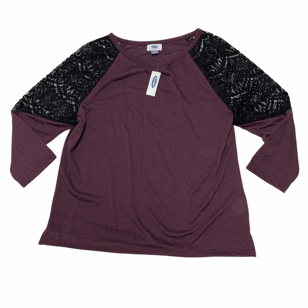 OLD Navy Purple Sheer Black Lace Long Sleeve T-Shirt NWT